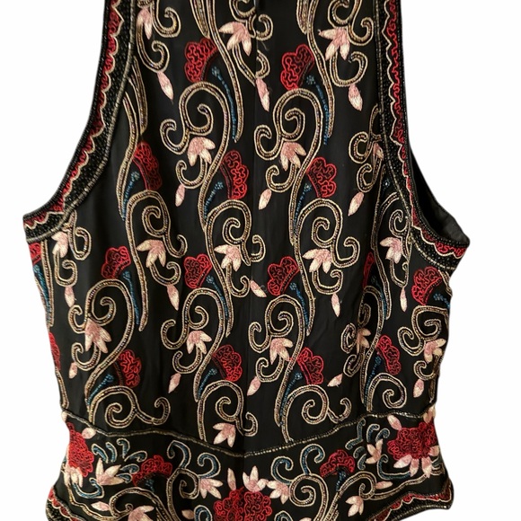 Papell Boutique Black and Red Floral Embroidered Blouse - Picture 5 of 8